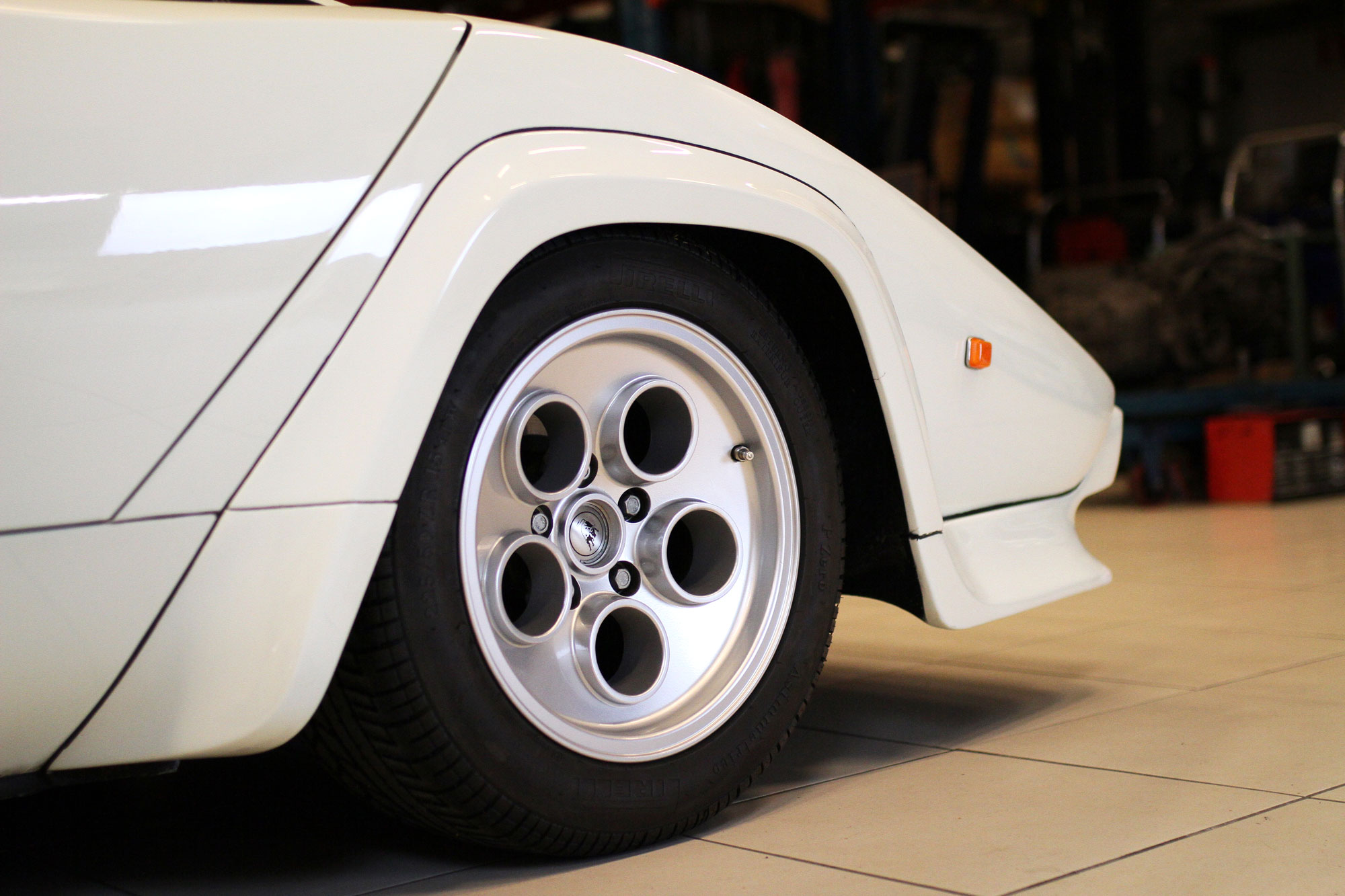 Lamborghini Countach LP 400s White Right Front with the classic Countach rims